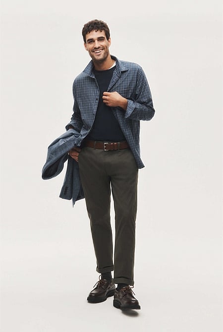 Long Sleeve Regular Fit Cotton Check Shirt with Pocket