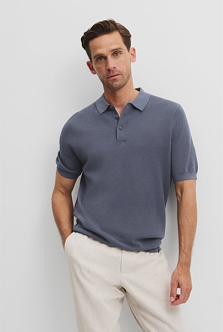 Short Sleeve Good Earth Cotton Pique Knit Polo