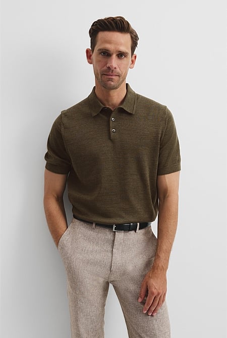 Short Sleeve Australian Merino Button Knit Polo