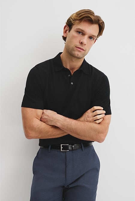 Australian Merino Short Sleeve Button Knit Polo