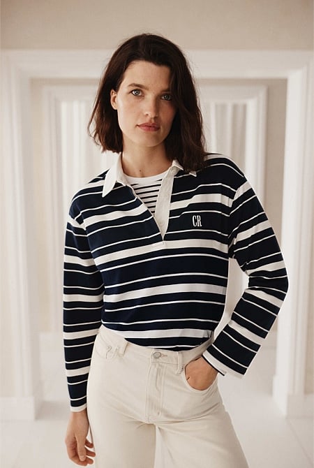 Australian Cotton Stripe Rugby Polo Sweat