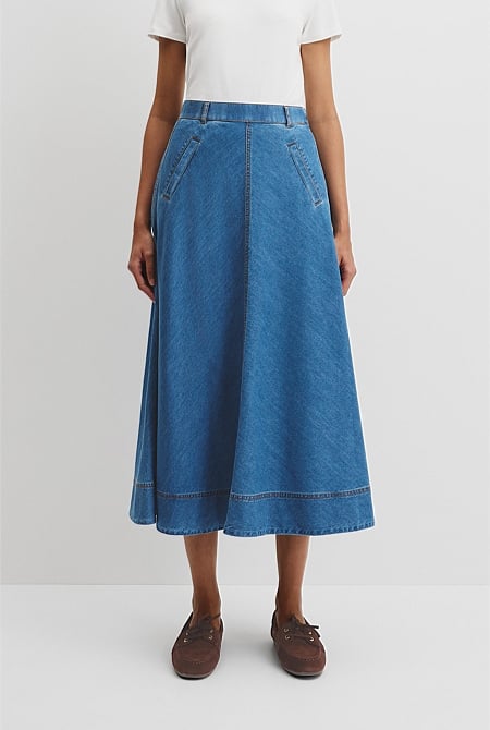 Lightweight Denim Midi Skirt