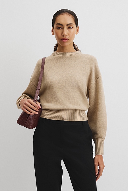 Organically Grown Cotton Blend Crop Crew Neck Knit