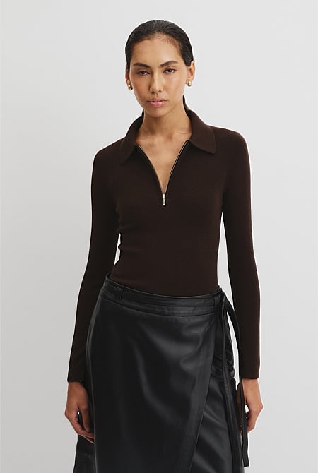 Wool Silk Collared Knit