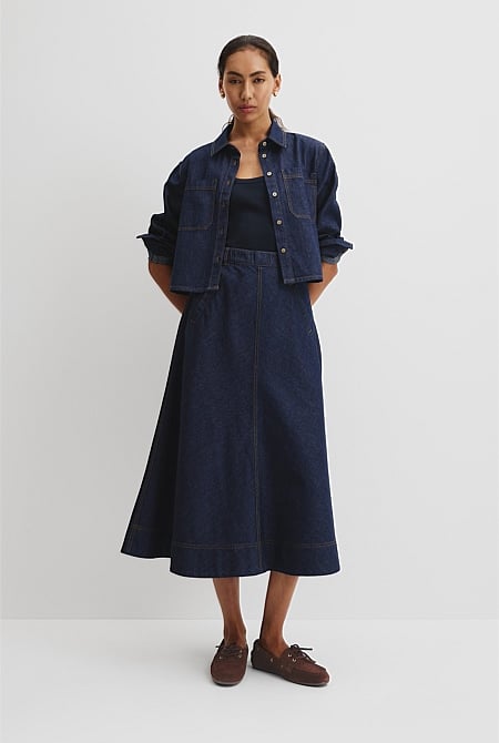 Lightweight Denim Midi Skirt