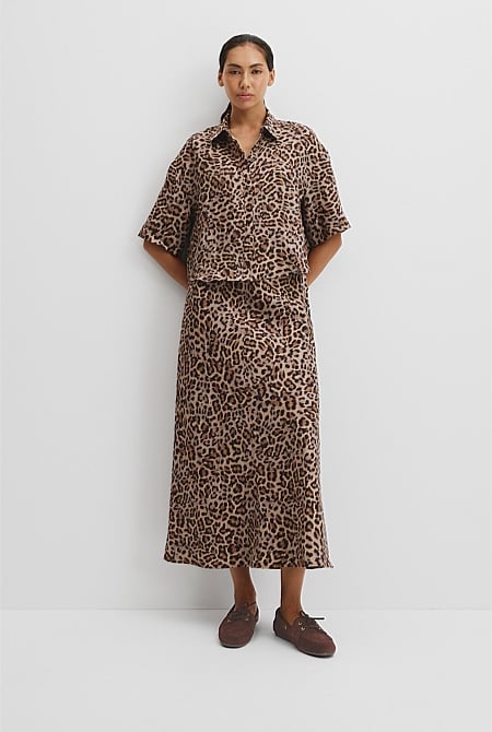 Print Boxy Fit Linen Shirt