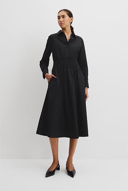 Australian Cotton Shirred Waist Shirt Dress