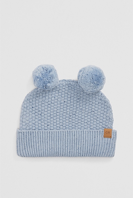 Organically Grown Cotton Cord Pom Pom Knit Beanie