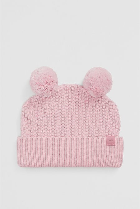 Organically Grown Cotton Cord Pom Pom Knit Beanie