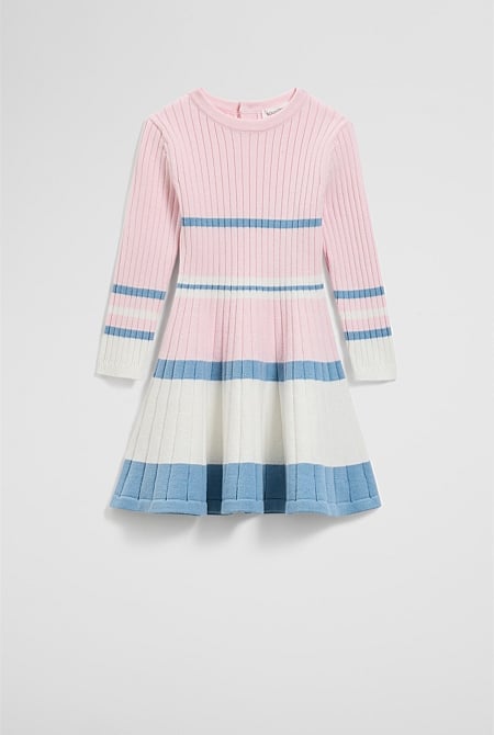 Organically Grown Cotton Blend Variegated Stripe Knit Dress