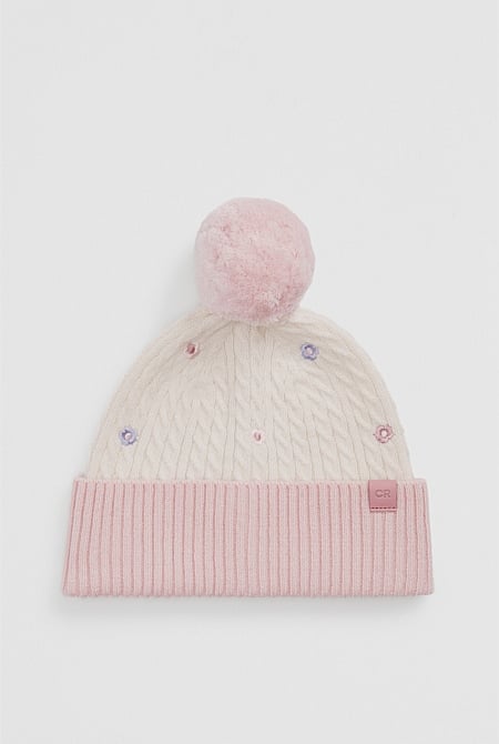 Cable Embroidered Beanie