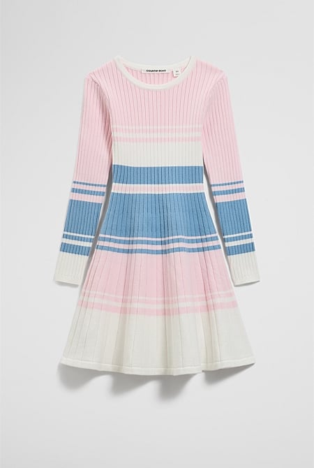 Organically Grown Cotton Blend Variegated Stripe Knit Dress