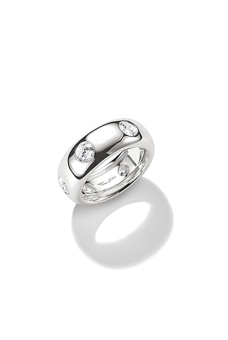 Bold Band Ring With Stones In Silver