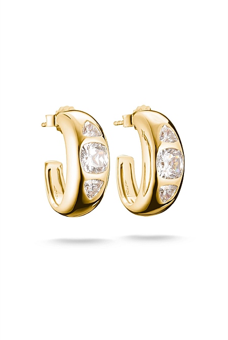 Bold Hoop Earrings With Stones In Gold
