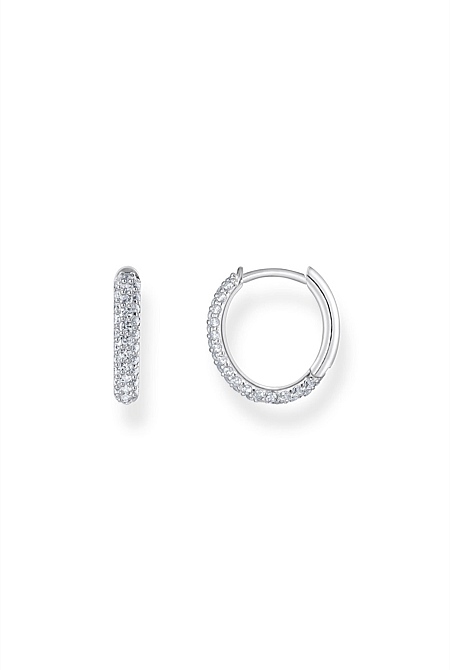 Pave Hoop Earrings In Silver