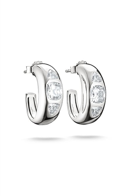 Bold Hoop Earrings With Stones In Silver