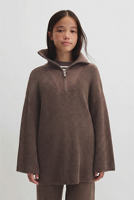 Teen Half Zip Rib Knit