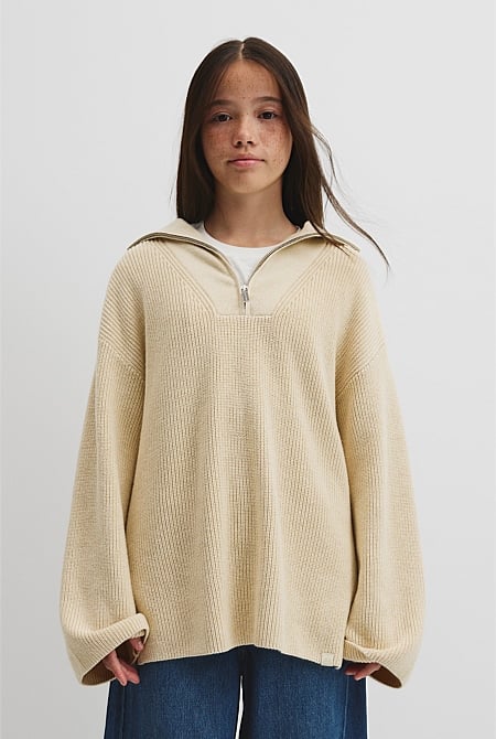 Teen Half Zip Rib Knit