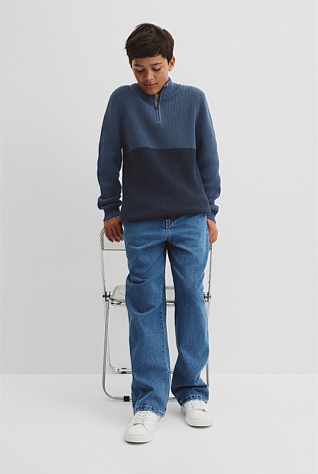 Teen Australian Cotton Spliced Half Zip Knit