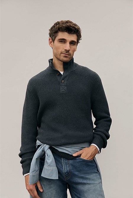 Workwear Australian Cotton Funnel Neck Knit