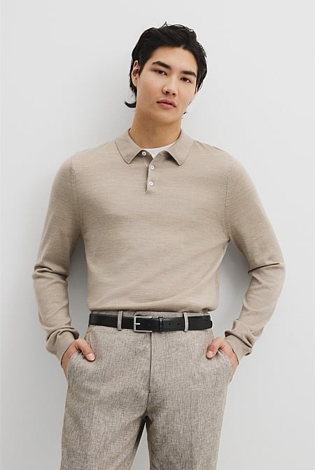 Australian Merino Long Sleeve Am Button Polo Knit