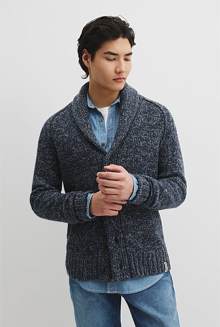 Workwear Merino Wool Blend Shawl Cardigan