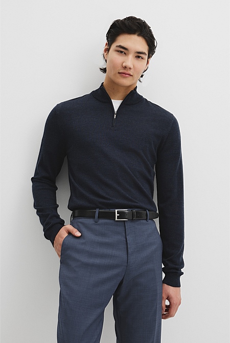Australian Merino Long Sleeve Vam Hald Zip Knit