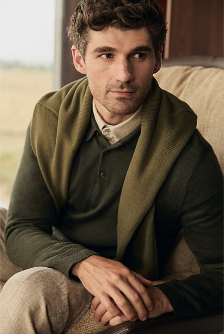 Australian Merino Long Sleeve Am Button Polo Knit