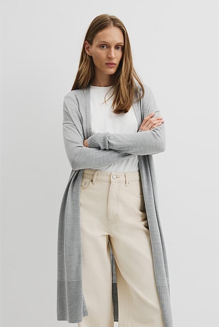 Lightweight Merino Wool Longline Cardigan