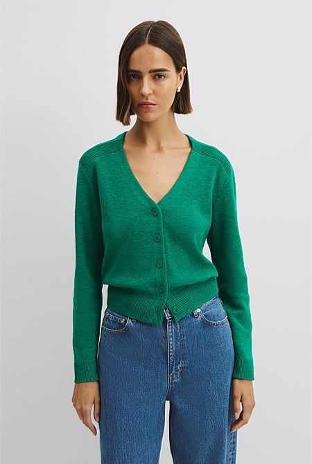 Organically Grown Cotton Linen Blend Knit Cardigan