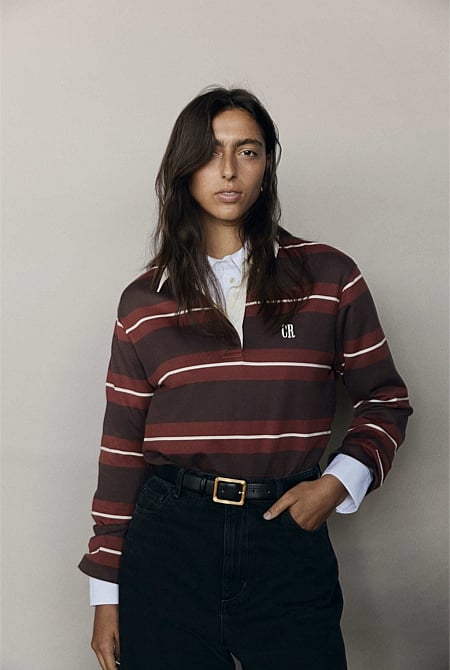Australian Cotton Stripe Rugby Polo Sweat