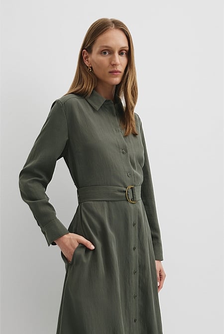 Belted Midi Shirt Dress