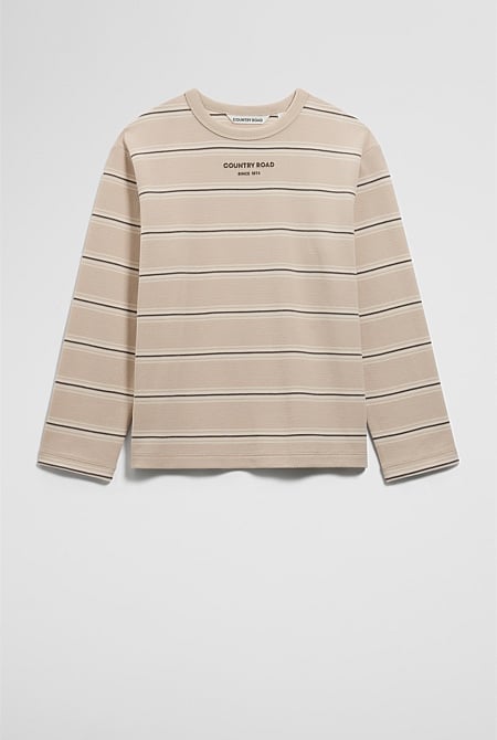 Stripe Long Sleeve Pique T-Shirt