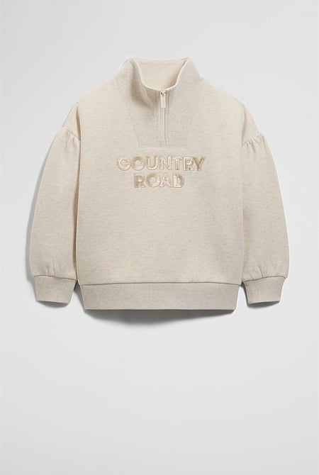 Australian Cotton Blend Sequin Half Zip Sweat