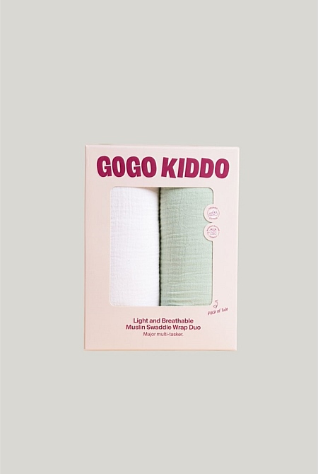 Light And Breathable Muslin Swaddle Duo - Ivory/sage