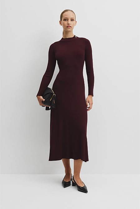 Rib Zip Neck Knit Dress
