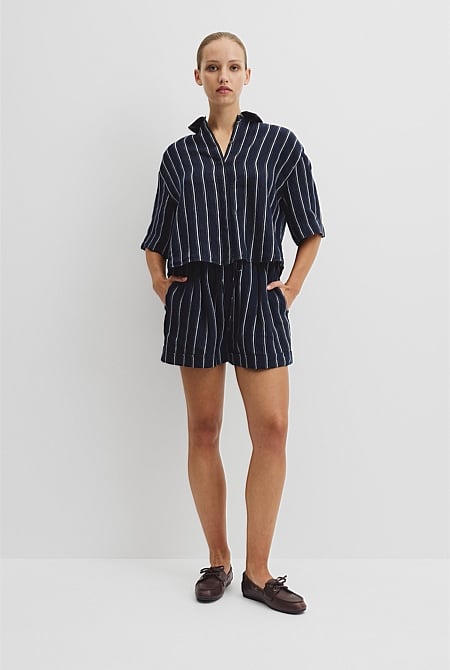 Yarn Dyed Cuff Linen Short