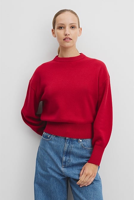 Organically Grown Cotton Blend Crop Crew Neck Knit