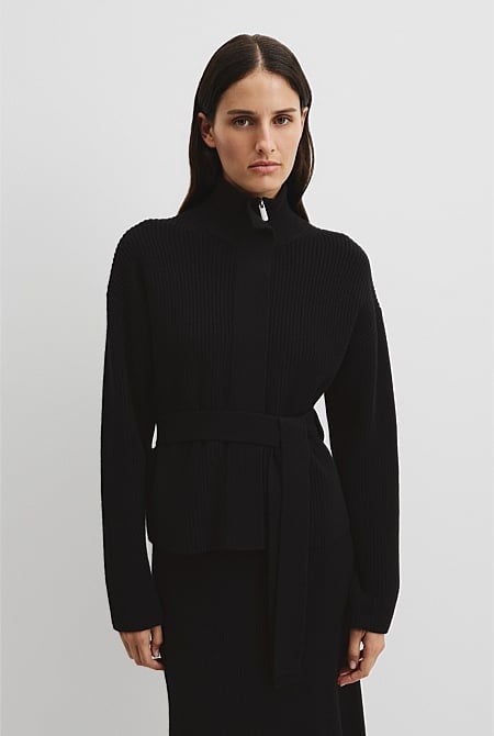 Australian Cotton Blend Belted Knit Jacket