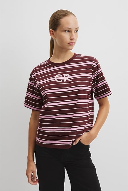 Australian Cotton Stripe CR Logo T-Shirt