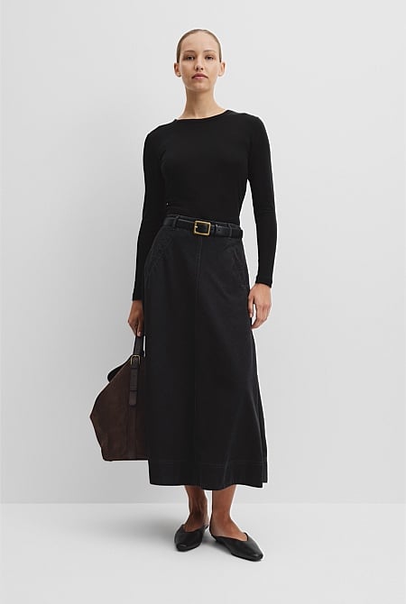 Lightweight Denim Midi Skirt