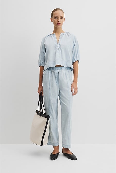 Tapered Chambray Pintuck Pant