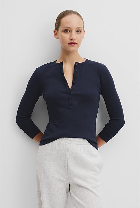 Australian Cotton Blend Rib Henley Top