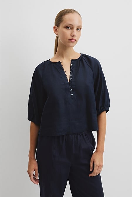 Linen Gathered Linen Top