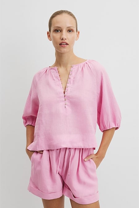 Linen Gathered Linen Top