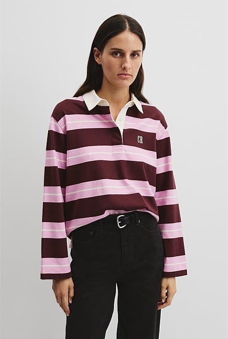 Australian Cotton Stripe Rugby Polo Sweat
