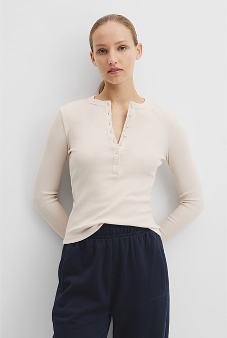 Australian Cotton Blend Rib Henley Top