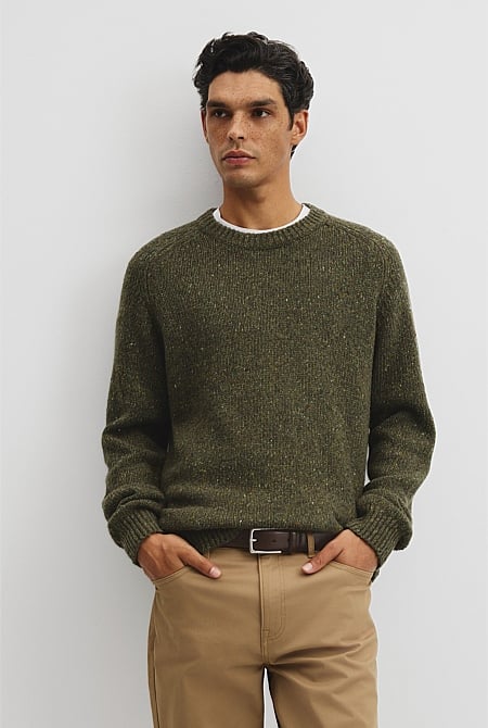 Merino Nep Wool Blend Crew Neck Knit