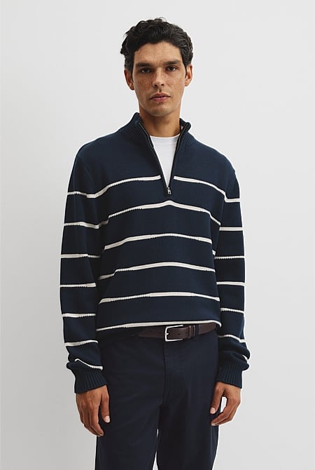 Australian Good Earth Cotton Half Zip Stripe Knit