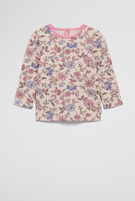 Organically Grown Cotton Blend Rib Puff Sleeve Top